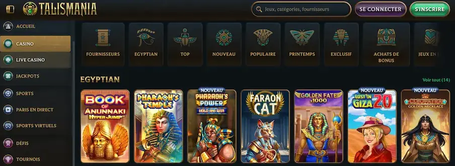 Présentation générale des jeux, bonus et services Talismania