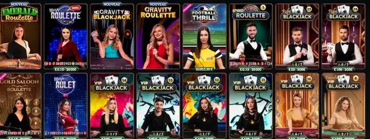 Table de casino diffusée en direct avec un véritable croupier
